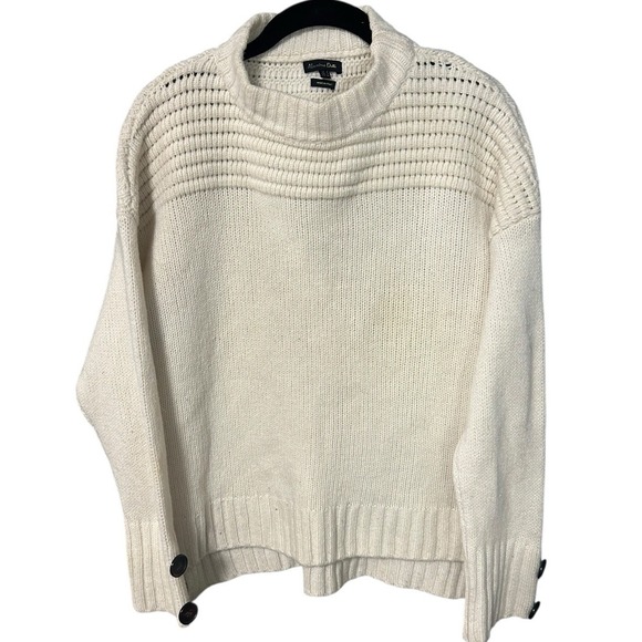 Massimo Dutti Italy Wool Blend Sweater Cream Ivory Rib Knit...